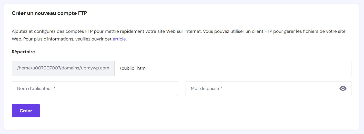 Création d'un utilisateur FTP