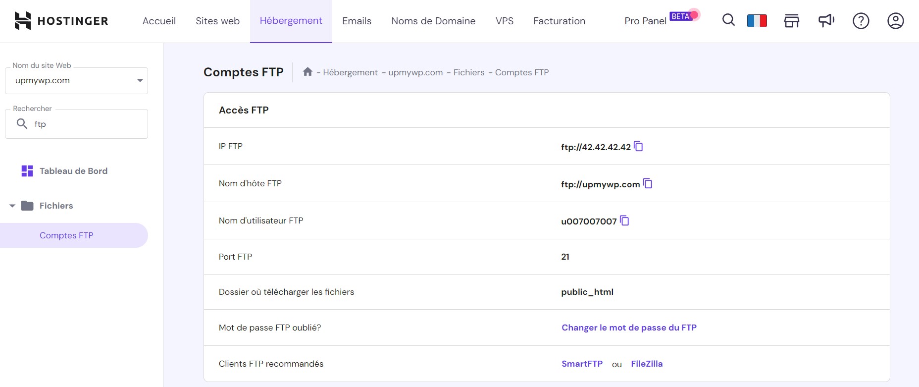 Compte FTP Hostinger