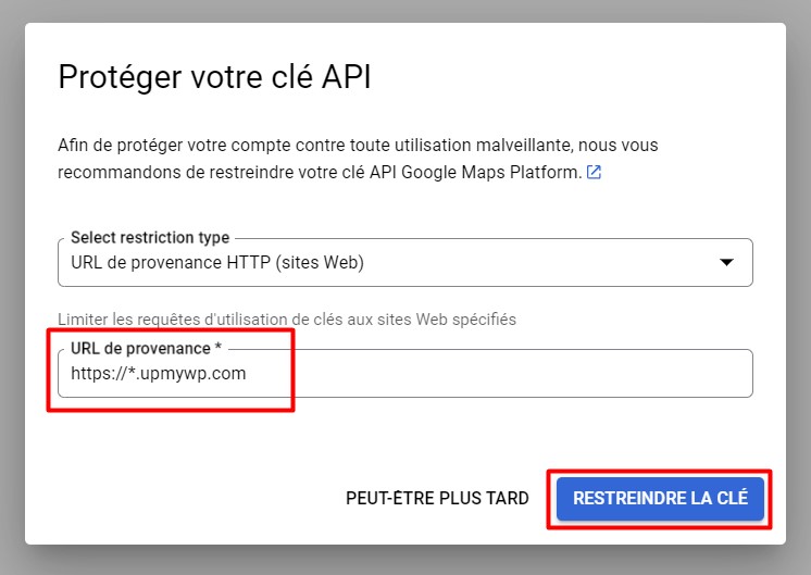 restreindre cle api