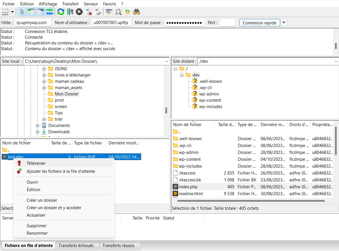 Téléverser ou télécharger sur FileZilla