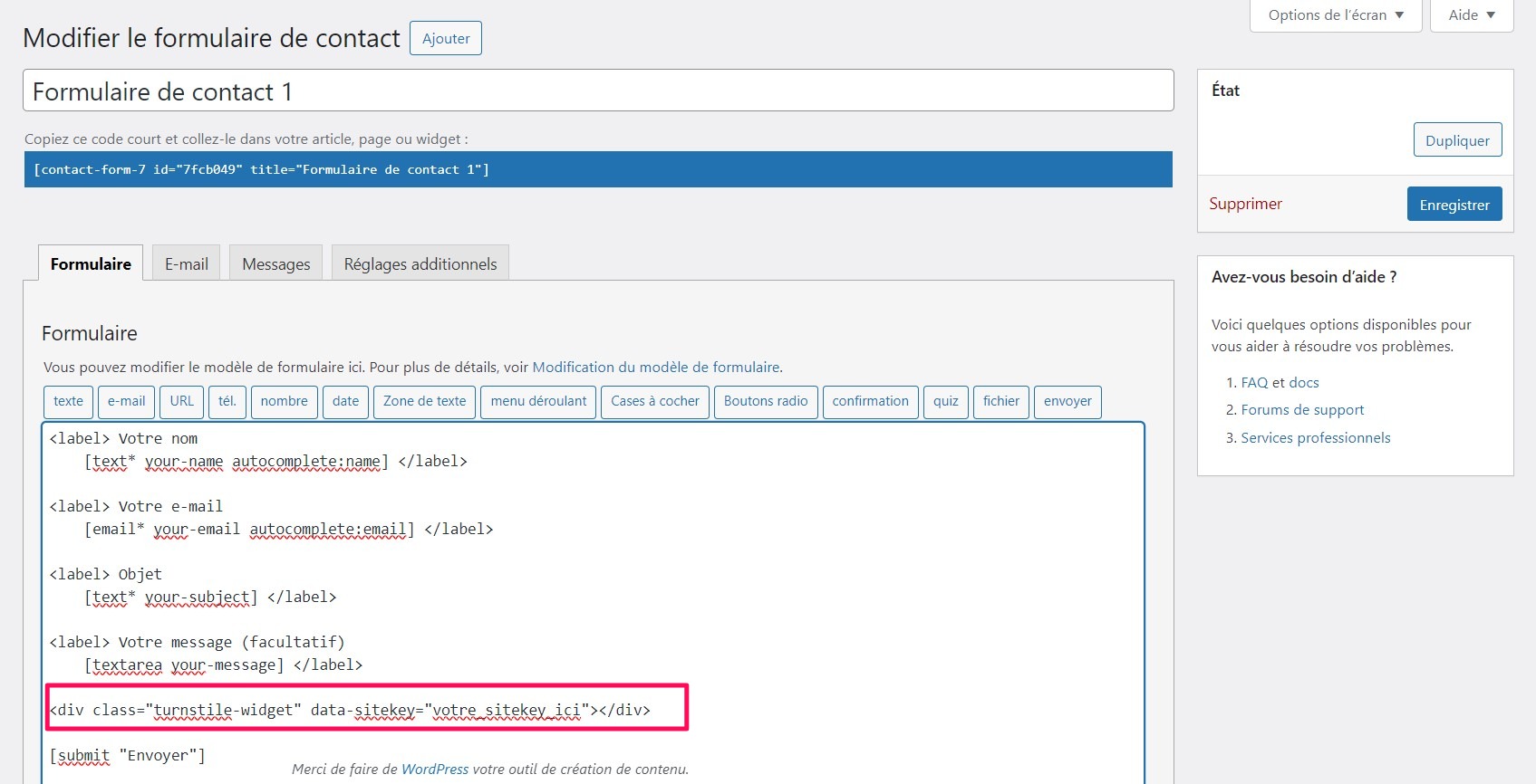 Contact form 7 backoffice